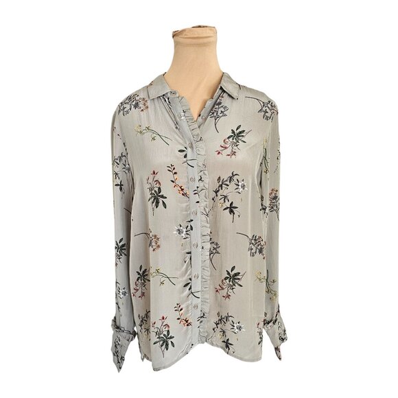 Mos Mosh Light Pastel Floral Blouse Long Sleeve w/ Ruffle Details Sz XS - Picture 1 of 8
